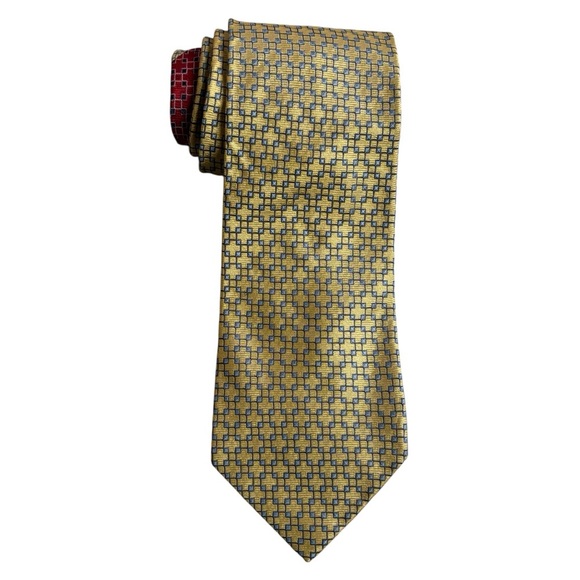 Tommy Hilfiger 100% Silk Yellow Geometric Pattern Tie Workwear Business Casual - Picture 1 of 7